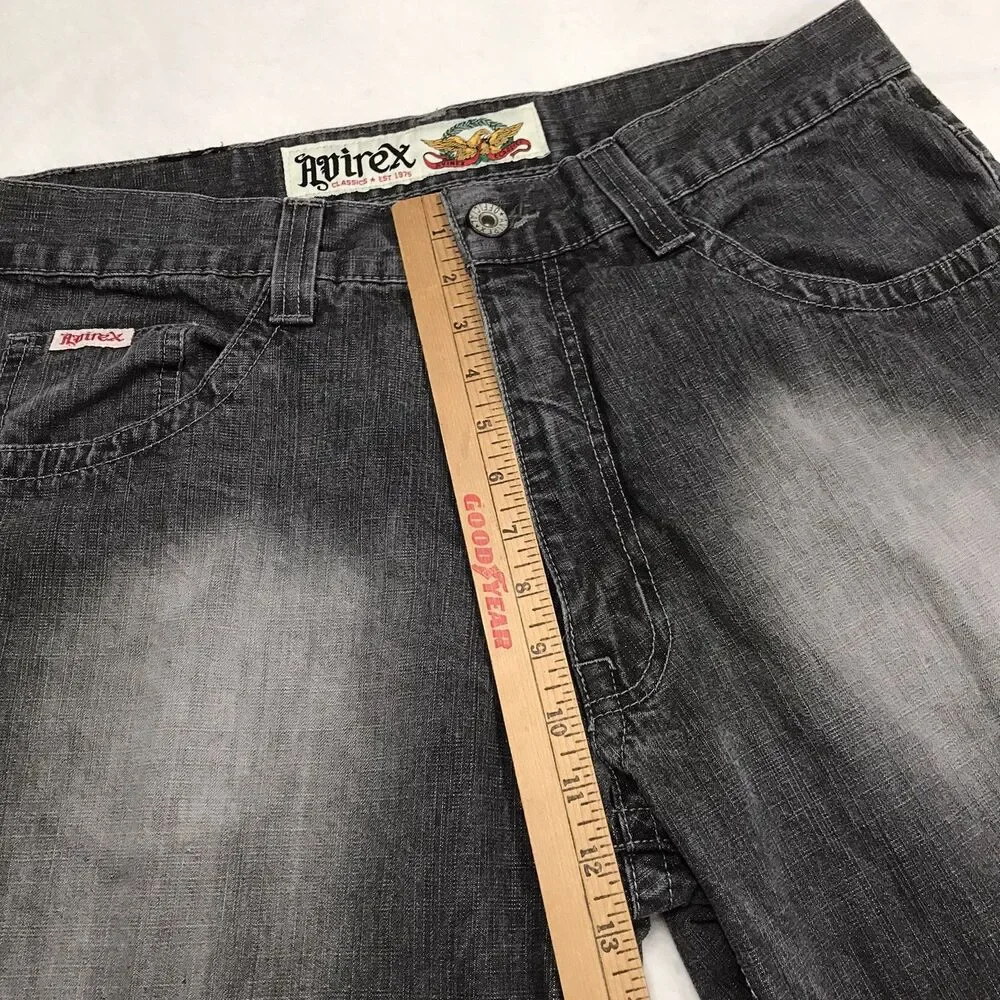 Vintage AVIREX Eagle Baggy Wide Leg Jeans Men 38x34 Gray Faded Y2K Hip Hop Skate